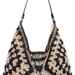 Black and Cream Woven Shoulder Bag